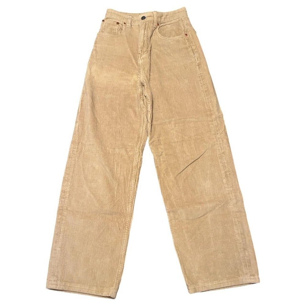 Motel Wide Leg Beige Corduroy Pants Y2K Skater Casual Trousers Tan Womens